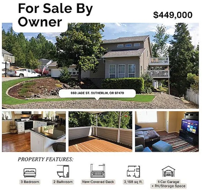 3 Bedroom House For Sale By Owner in Sutherlin, OR